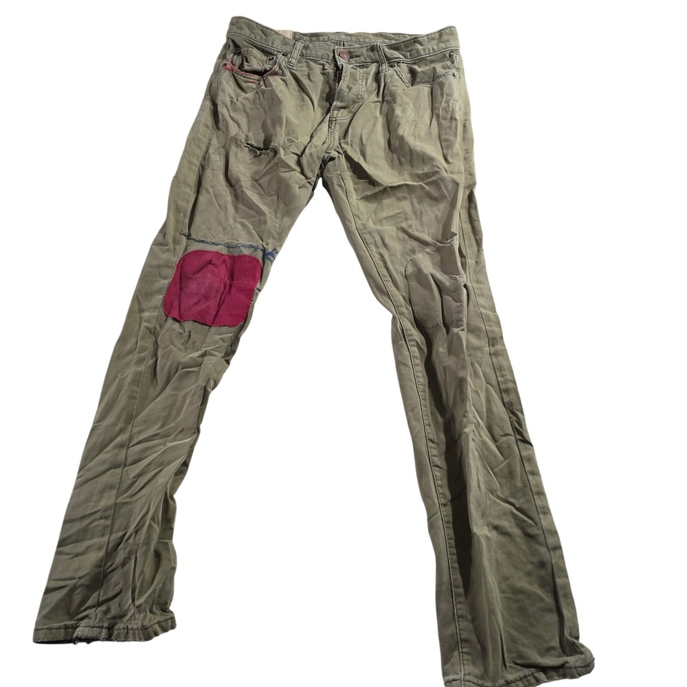 Abercrombie & Fitch Distressed Chinos Olive Green Red Patch 32x30